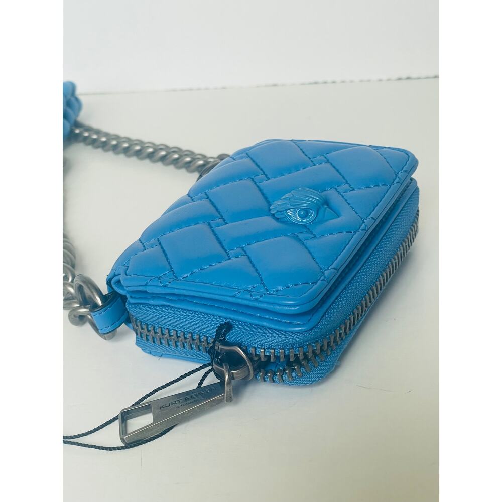 Kurt Geiger Blue Leather Small Flap Wallet Crossbody Chunky Chain Bag - Picture 8 of 13